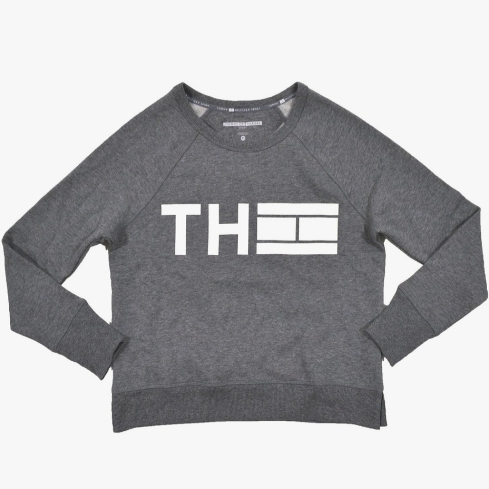 Tommy Hilfiger sport Gray Sweatshirt Pullover Crew Neck Long Sleeve Logo Sz sm
